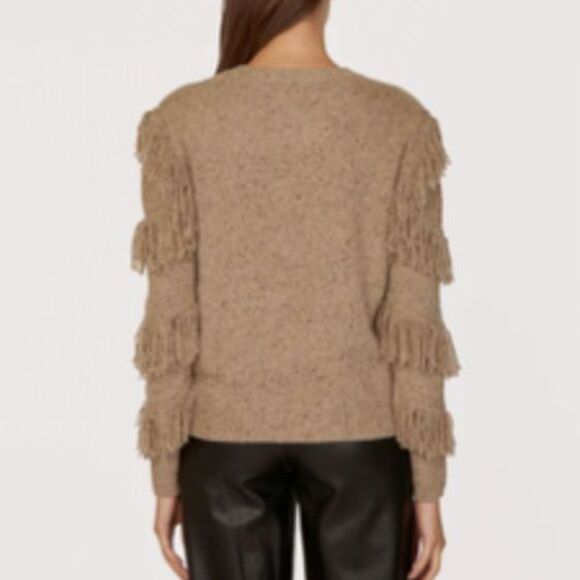 Autumn Cashmere Pure Cashmere Fringe Sweater Beige Tan Medium M Boho Chic - Picture 4 of 10